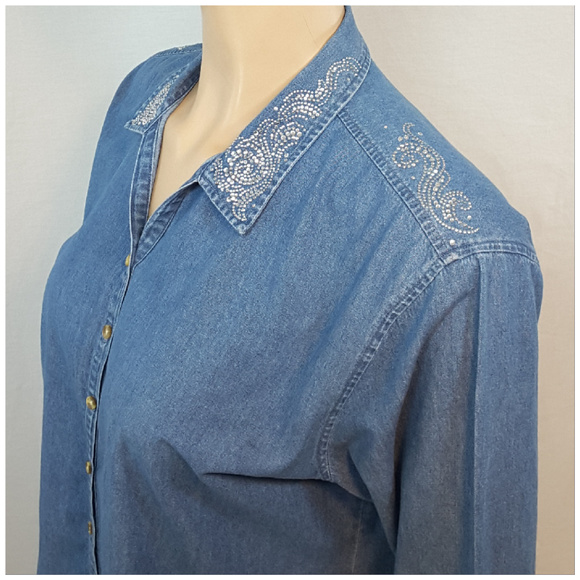 Get Lucky Tops - *PLUS* GET LUCKY, Denim Rhinestone Top, size 1X